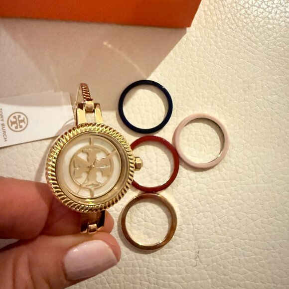 NIB TORY BURCH REVA BANGLE WATCH GIFT SET TBW4029 $279 GOLD TONE MULTICOLOR - Picture 5 of 10